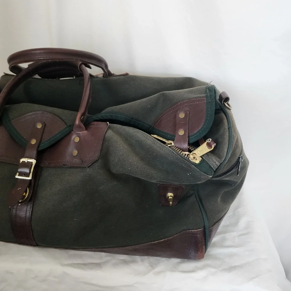 Orvis Battenkill Canvas Duffle Bag Green Leather 30